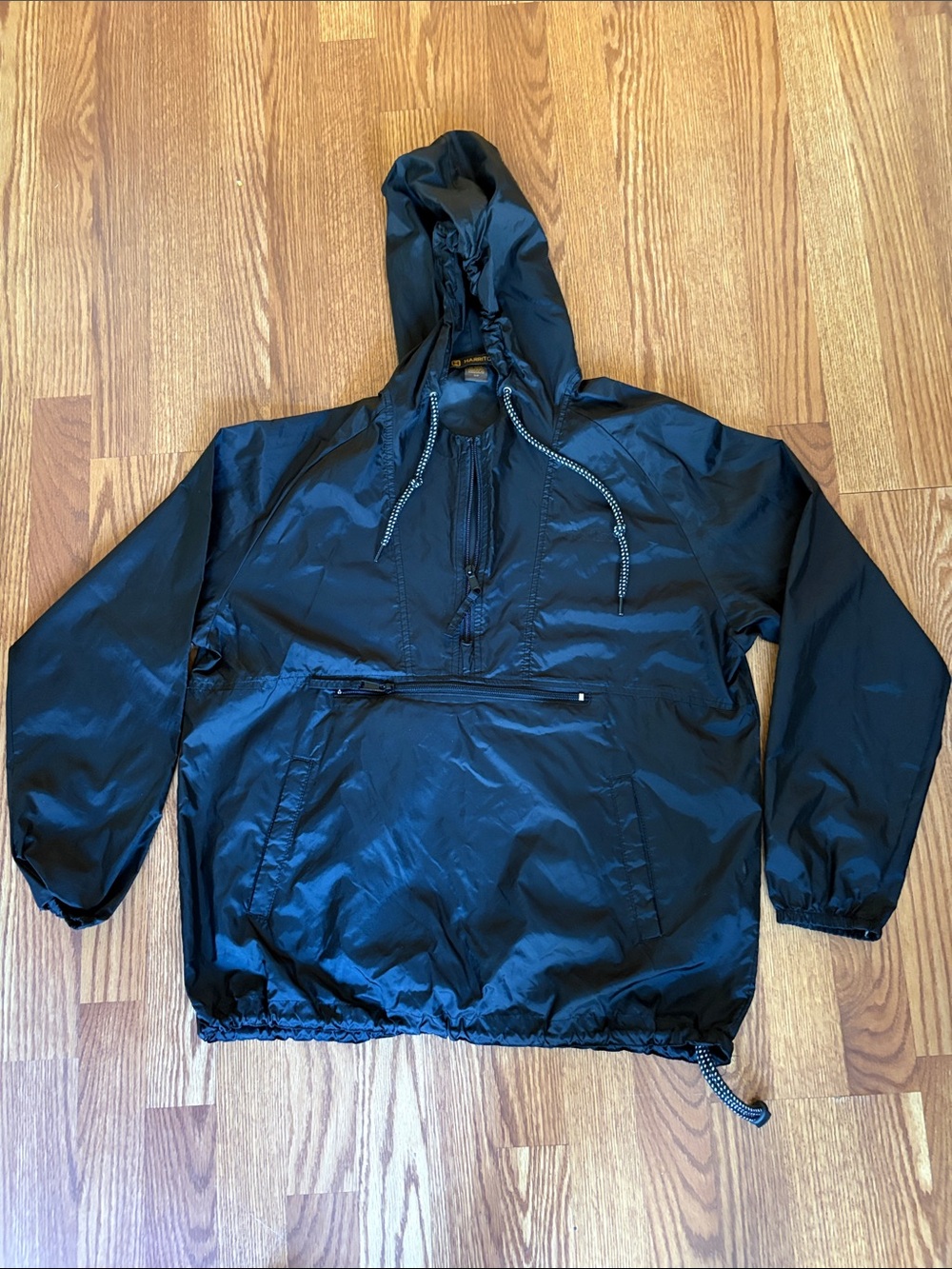 Men's Black Hooded Windbreaker Pullover Jacket